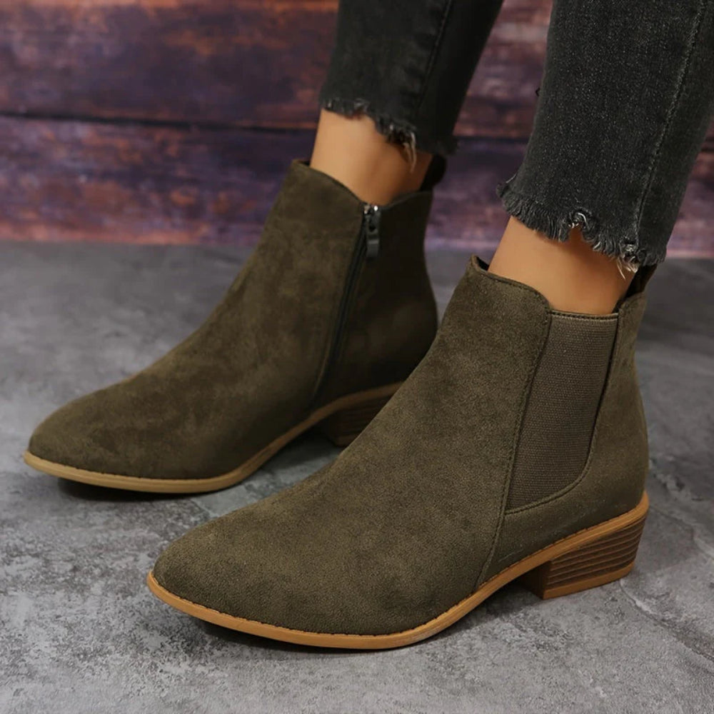 Women's Stylish Ankle Boots – Zipper Comfortable Low Heel