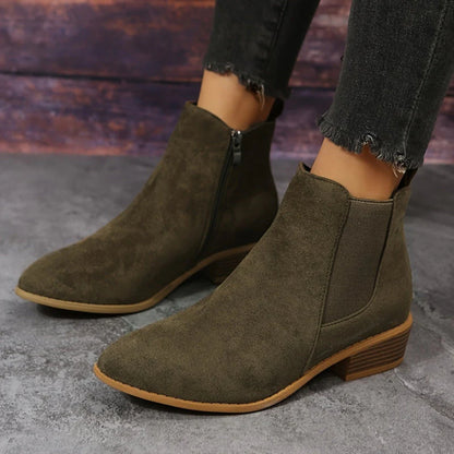 Women's Stylish Ankle Boots – Zipper Comfortable Low Heel
