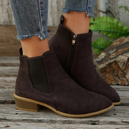 Women's Stylish Ankle Boots – Zipper Comfortable Low Heel