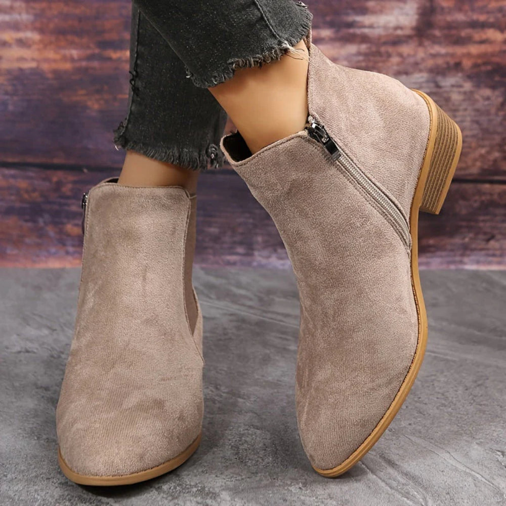 Women's Stylish Ankle Boots – Zipper Comfortable Low Heel