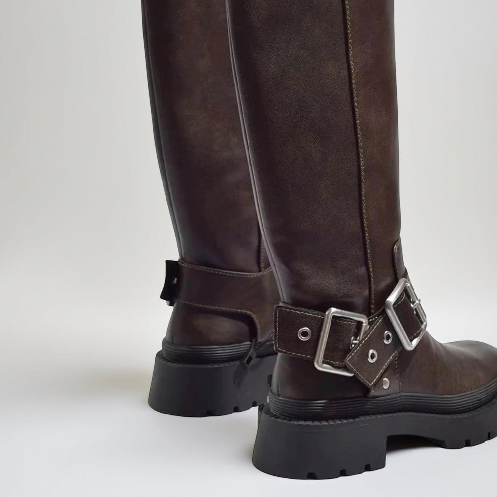Women's Stylish Chunky Knee High Boots – Durable Buckle Detail