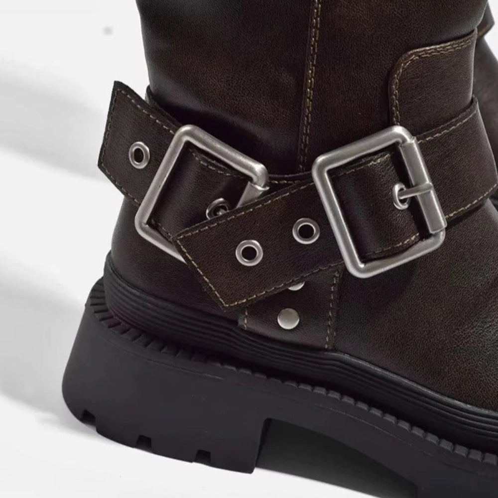 Women's Stylish Chunky Knee High Boots – Durable Buckle Detail