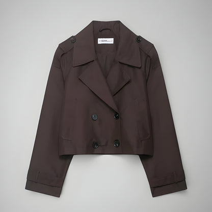 Women’s Stylish Double-Breasted Trench Coat – Cropped Pockets