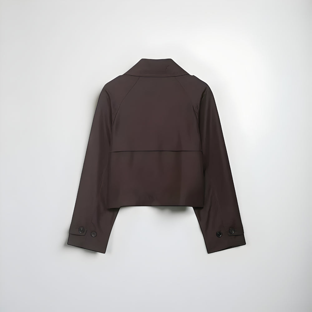 Women’s Stylish Double-Breasted Trench Coat – Cropped Pockets