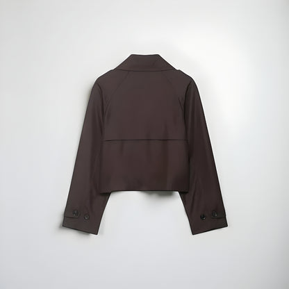 Women’s Stylish Double-Breasted Trench Coat – Cropped Pockets