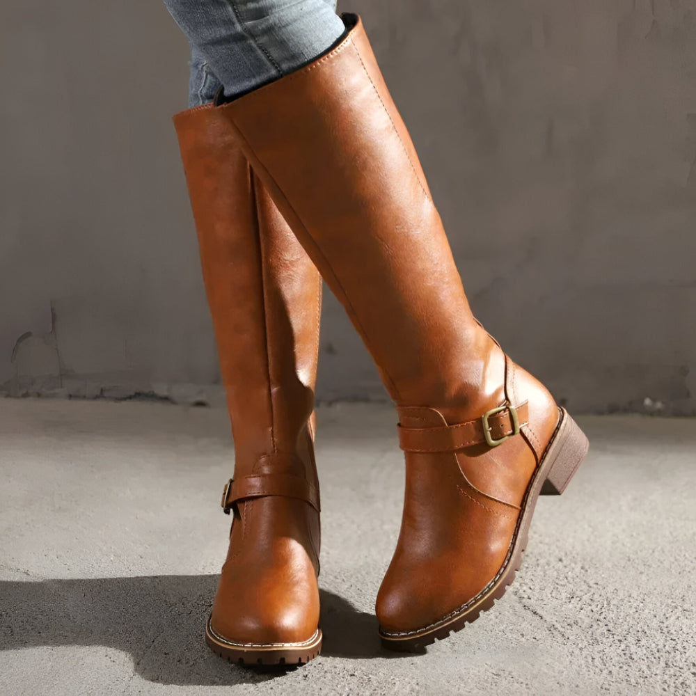 Women’s Stylish Knee High Boots – Comfortable Buckle Strap