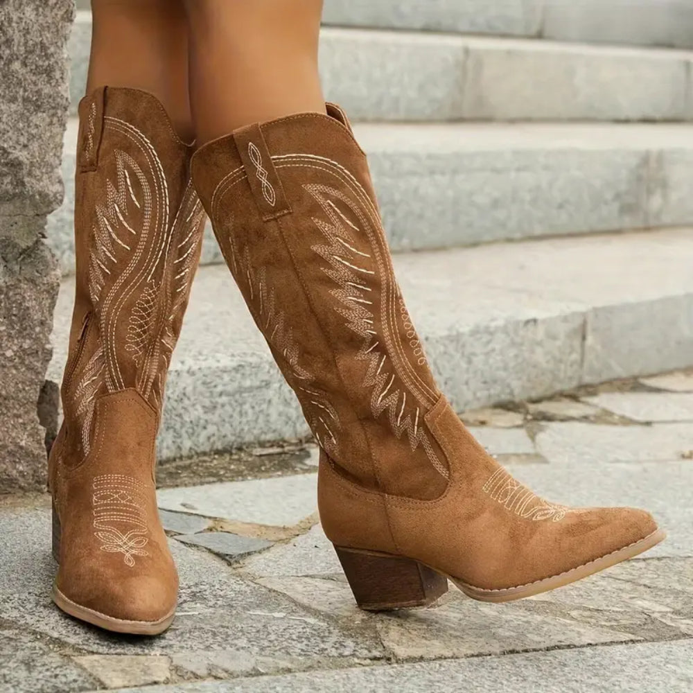 Women's Western Embroidered Knee High Boots – Comfortable Stylish