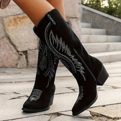 Women's Western Embroidered Knee High Boots – Comfortable Stylish