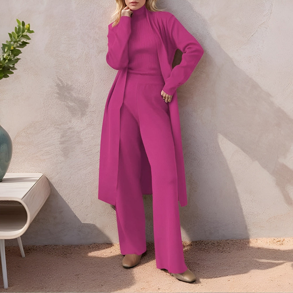 Women's 3 Piece Open-Stitch Cardigan Turtleneck Set 8 