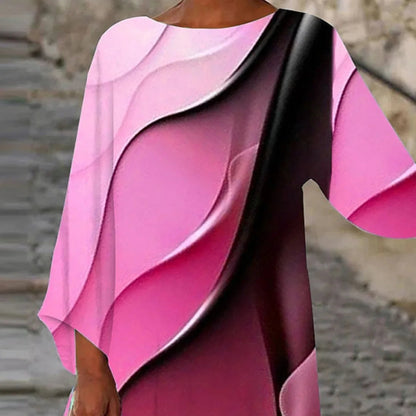 Women's Abstract Print Long Sleeve Blouse - Loose Asymmetrical Top