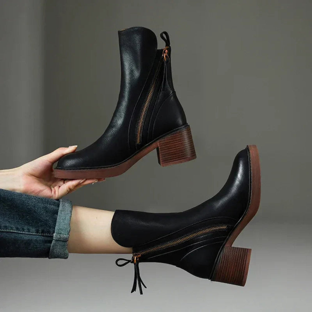 Women's Ankle Boots Zip-Up Block Heel Side Zipper Fashion 1