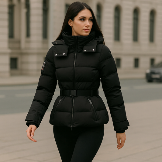 Women’s Belted Winter Puffer Jacket – Warm Quilted Coat