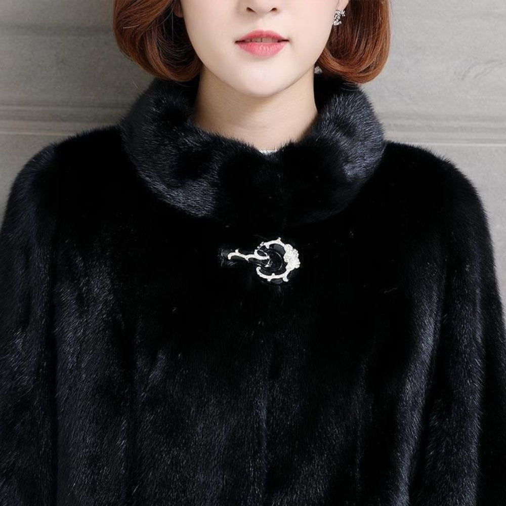 Women's Black Faux Fur Coat Long Elegant Design 2