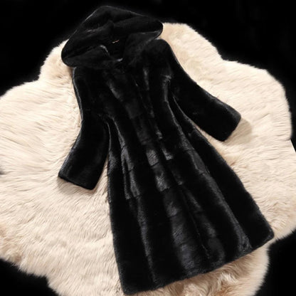 Women's Black Faux Fur Coat Long Elegant Design 3