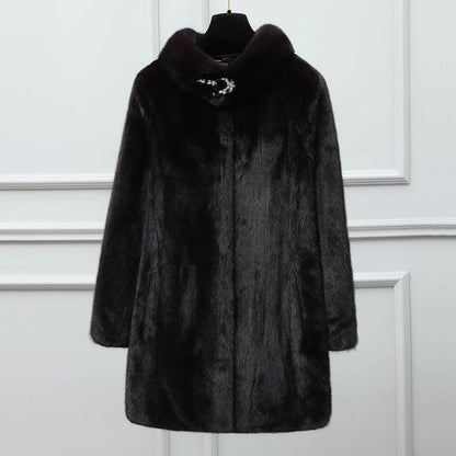 Women's Black Faux Fur Coat Long Elegant Design 4