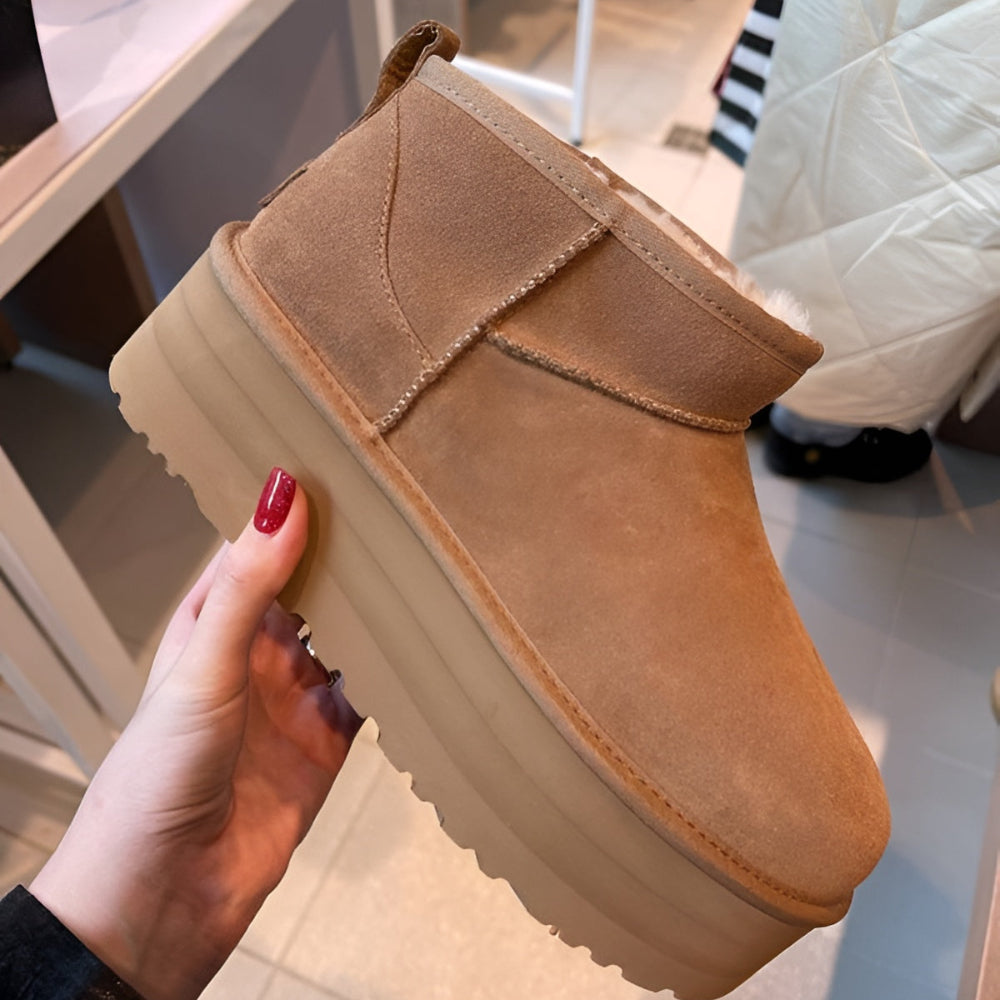 Women's Brown Ankle Boots Platform Fur Lining Cozy Winter Style 2