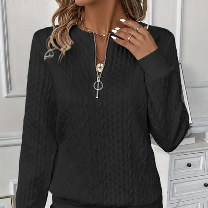 Women's Cable Knit Zip Up Long Sleeve Pullover Sweater - Fitted