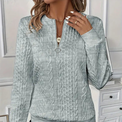 Women's Cable Knit Zip Up Long Sleeve Pullover Sweater - Fitted