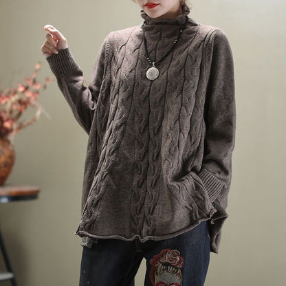 Women's Cable knit Turtleneck Sweater - Soft Oversized