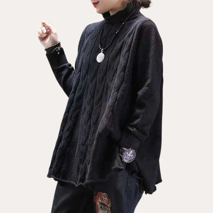 Women's Cable knit Turtleneck Sweater - Soft Oversized