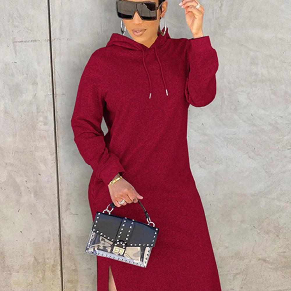 Women's Casual Long Hoodie Dress - Streetwear Relaxed Maxi