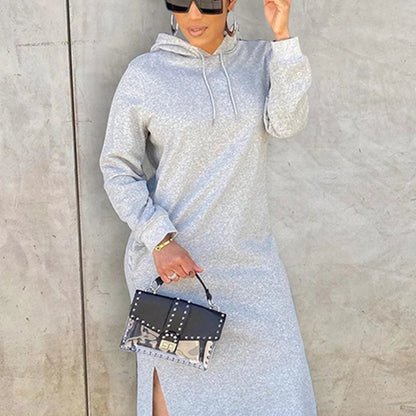 Women's Casual Long Hoodie Dress - Streetwear Relaxed Maxi