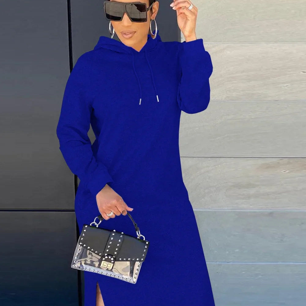 Women's Casual Long Hoodie Dress - Streetwear Relaxed Maxi