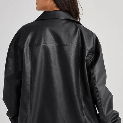 Women's Coats Oversized Leather Bomber Jacket Zipper 4