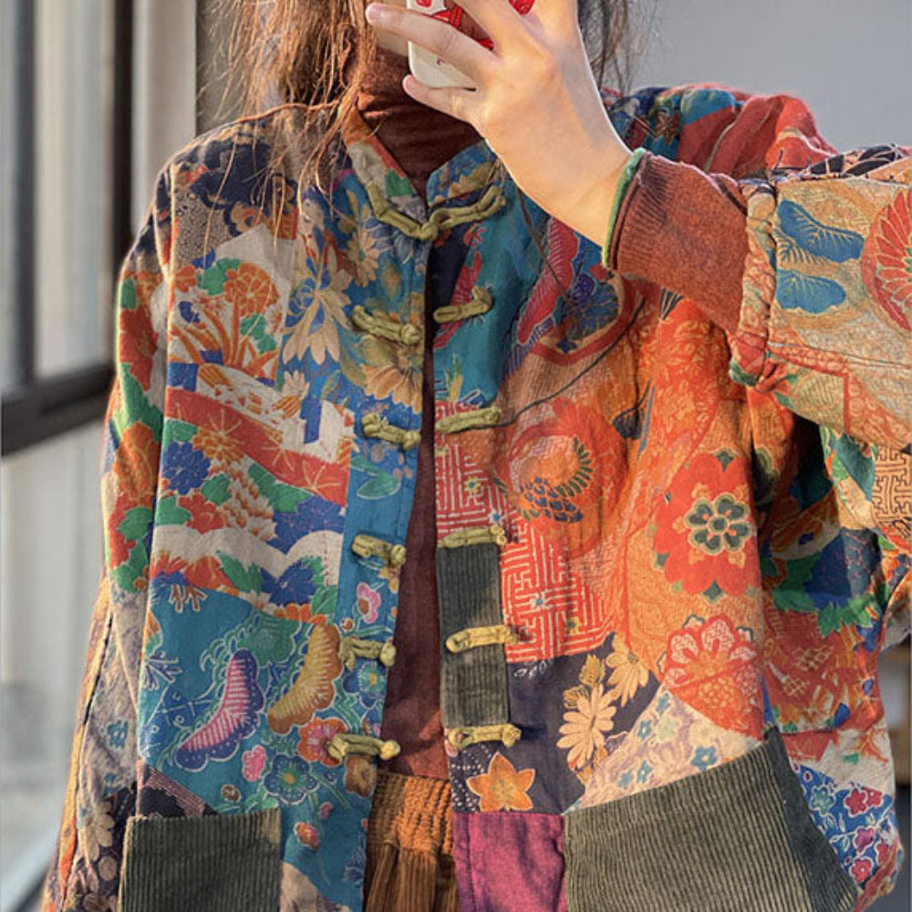 Women's Coats Vintage Long Sleeve Pockets Button Print 1