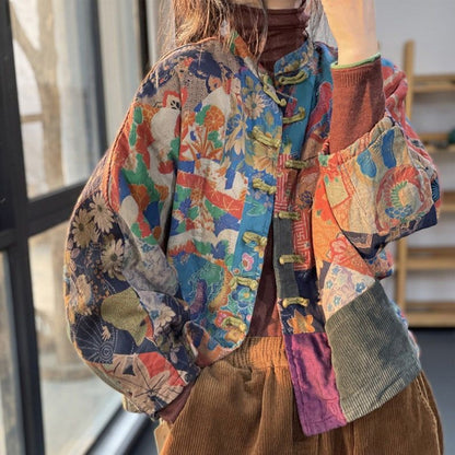 Women's Coats Vintage Long Sleeve Pockets Button Print 2