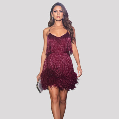 Women's Cocktail Sequins Spaghetti Straps Elegant Party Dress 15