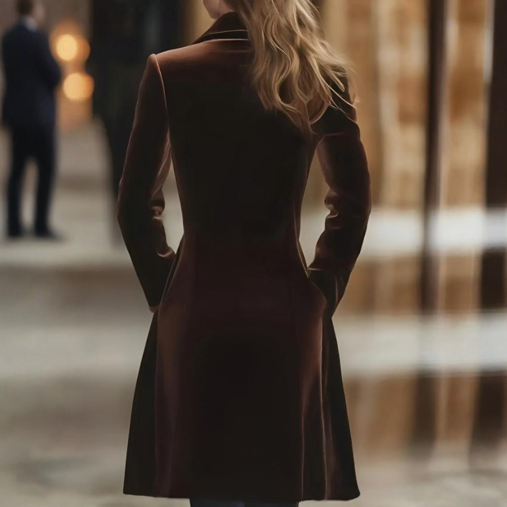 Women's Contrast Trim Long Overcoat - Tailored Fit