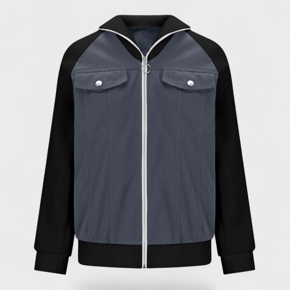 Women's Denim Sherpa Jacket - Mixed Material Bomber Style