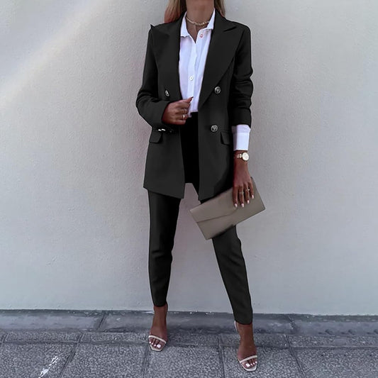 Women's Double-Breasted Suit Tailored Blazer Pants Set 2