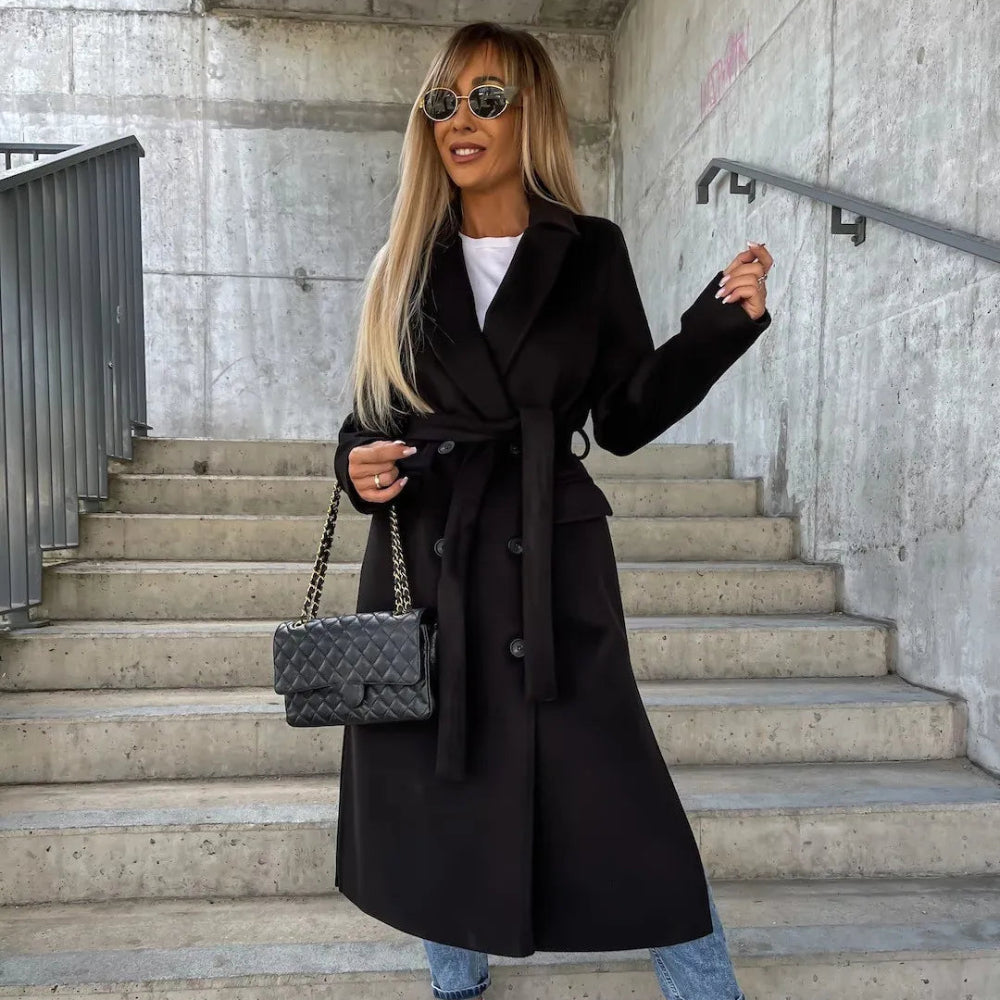 Women's Double-Breasted Trench Coat Elegant Outerwear 5