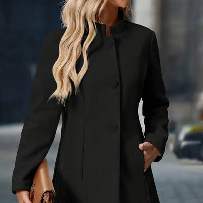 Women's Elegant Wool Blend Winter Coat - Long Buttoned