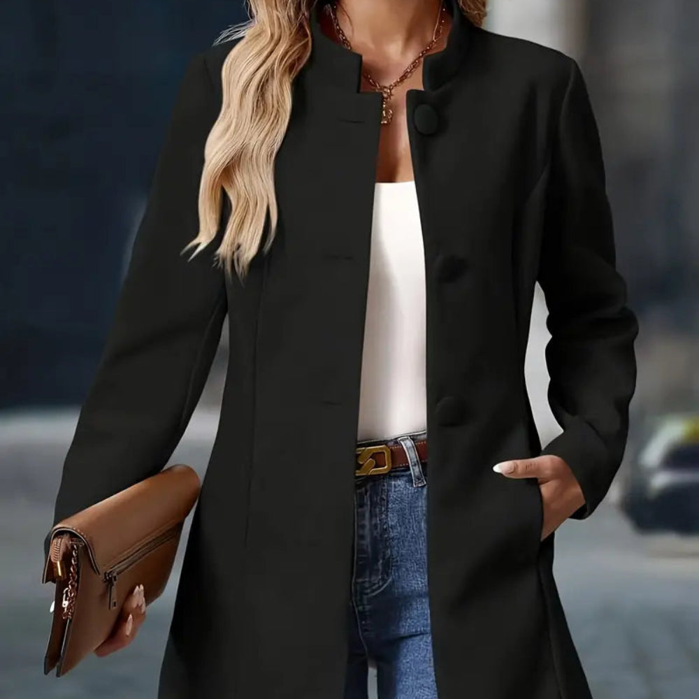 Women's Elegant Wool Blend Winter Coat - Long Buttoned