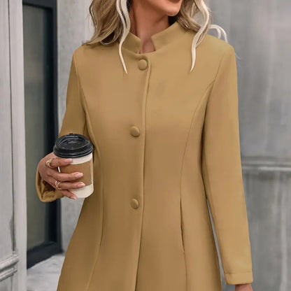 Women's Elegant Wool Blend Winter Coat - Long Buttoned