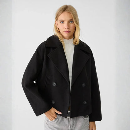 Women's Elegant Wool Short Coat - Double-Breasted Tailored