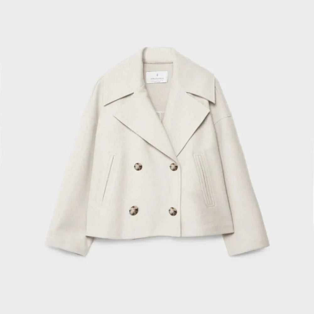 Women's Elegant Wool Short Coat - Double-Breasted Tailored