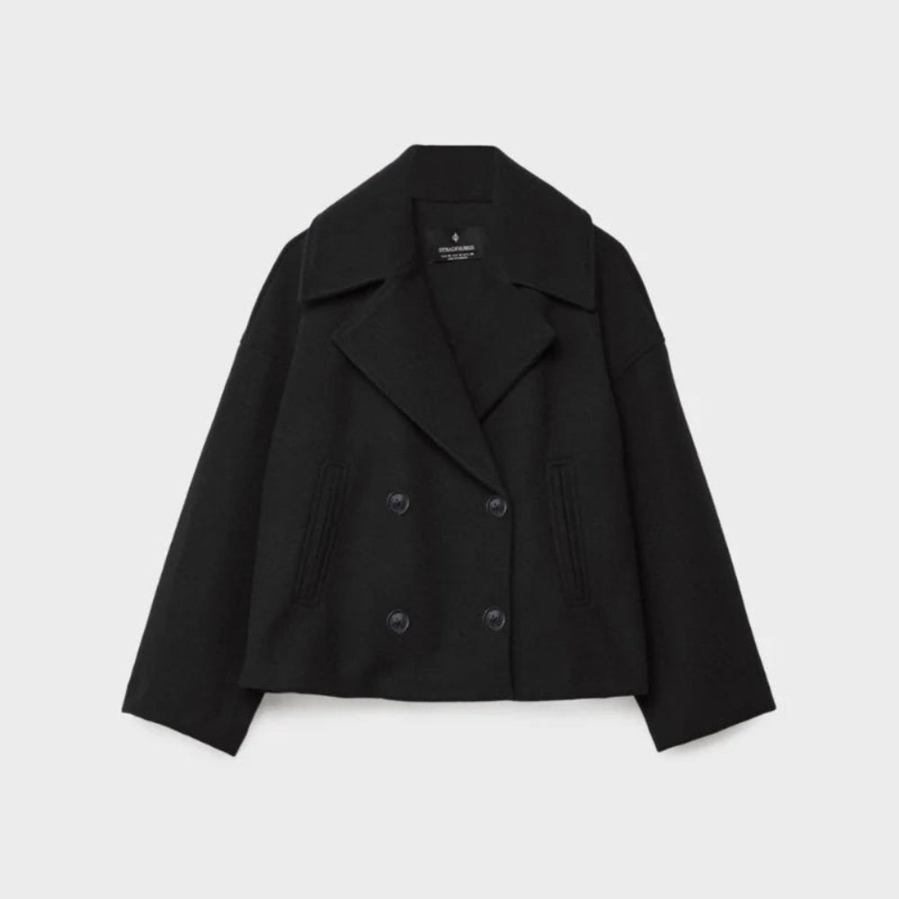 Women's Elegant Wool Short Coat - Double-Breasted Tailored