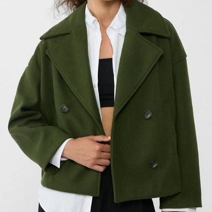 Women's Elegant Wool Short Coat - Double-Breasted Tailored