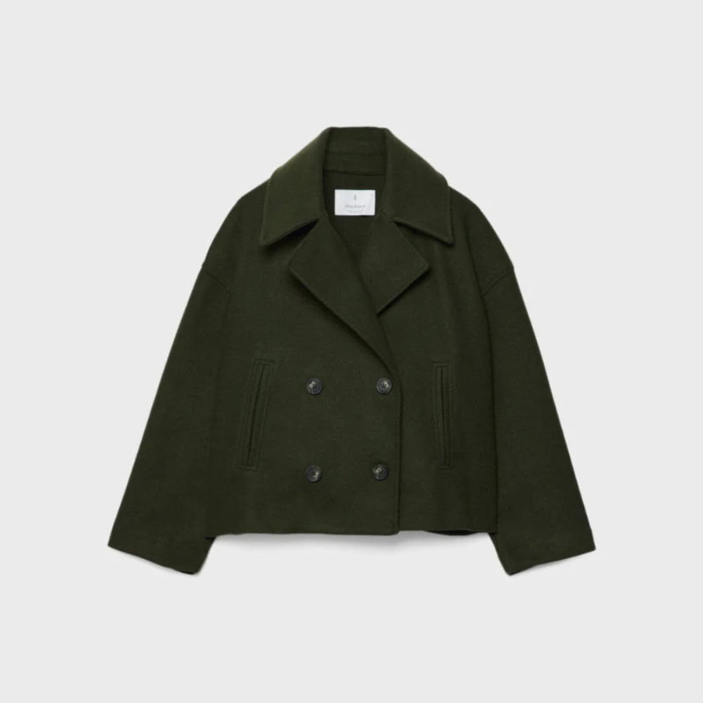 Women's Elegant Wool Short Coat - Double-Breasted Tailored