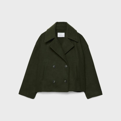 Women's Elegant Wool Short Coat - Double-Breasted Tailored