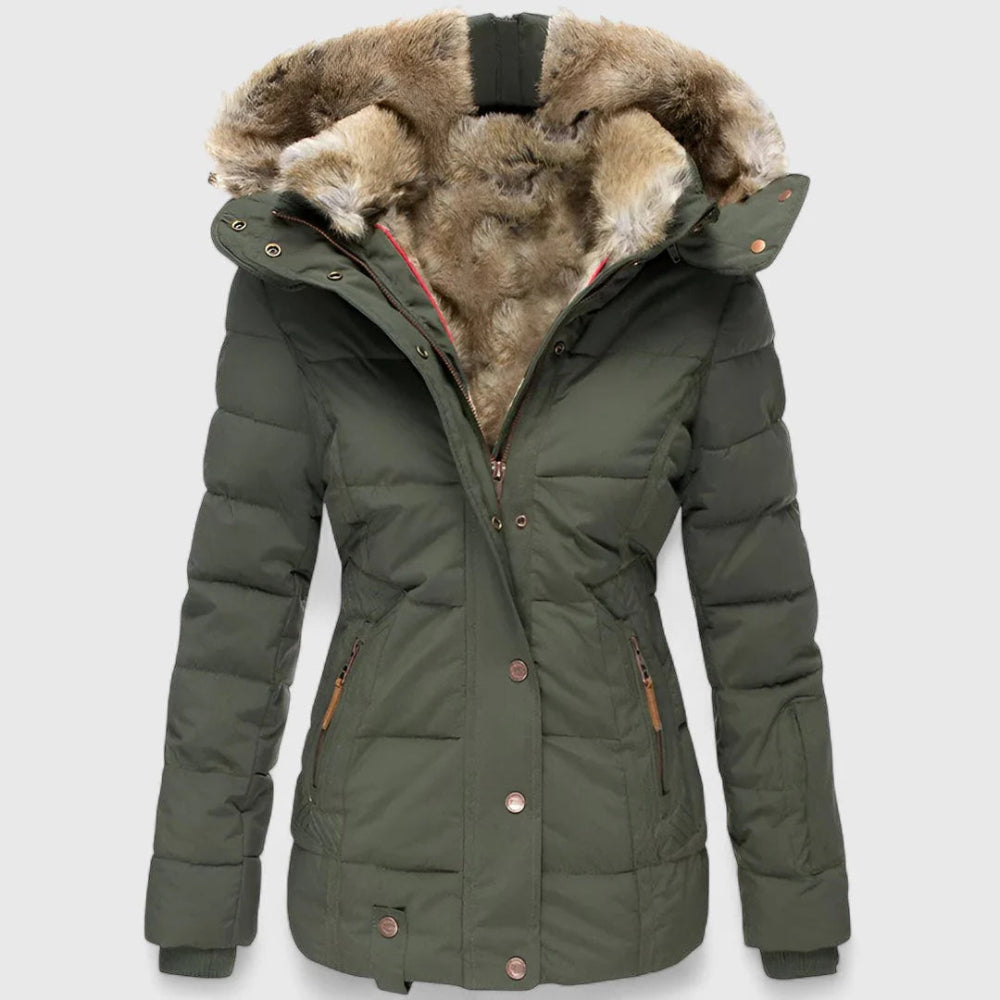 Women’s Faux Fur Hooded Winter Puffer Jacket - Warm Insulated