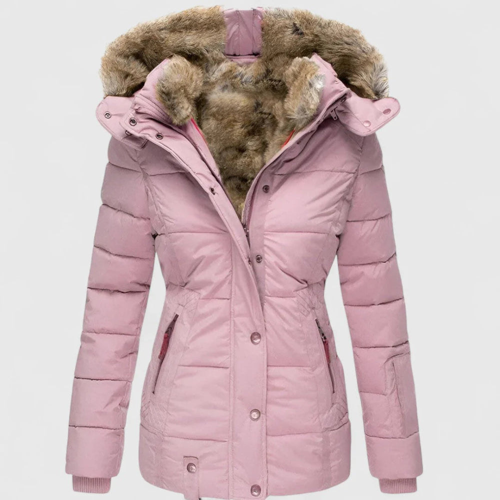 Women’s Faux Fur Hooded Winter Puffer Jacket - Warm Insulated