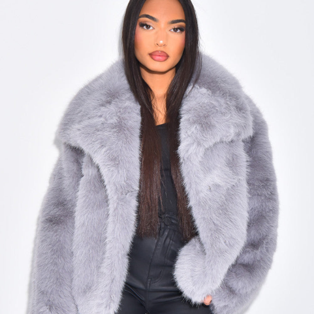 Women's Faux Fur Jacket Elegant Cozy Outerwear Coat 11