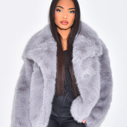 Women's Faux Fur Jacket Elegant Cozy Outerwear Coat 11