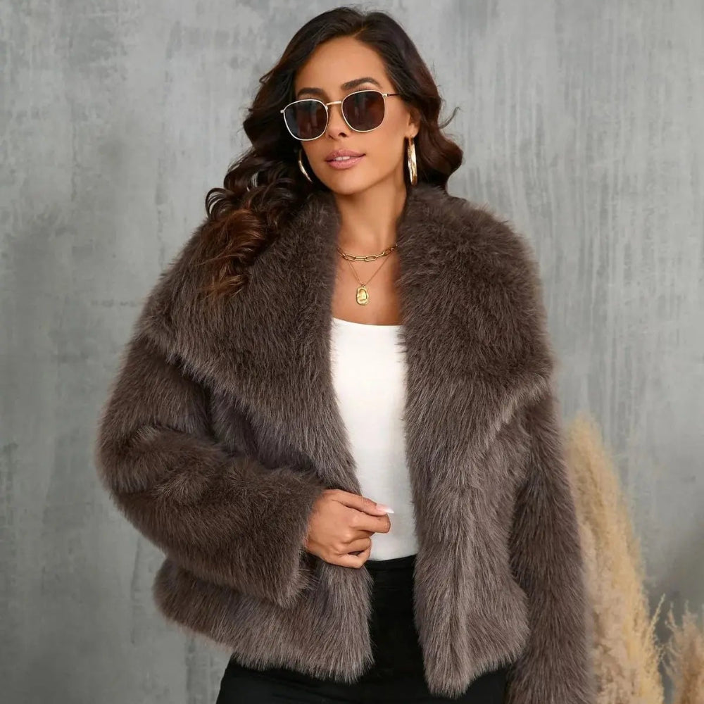 Women's Faux Fur Jacket Elegant Cozy Outerwear Coat 4