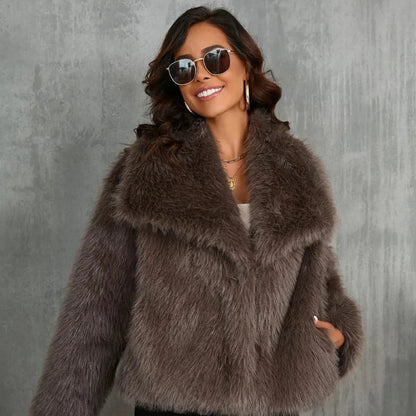 Women's Faux Fur Jacket Elegant Cozy Outerwear Coat 5